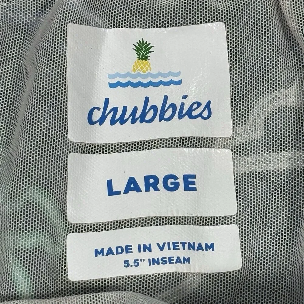 Chubbies The Neon Lights Swim Trunks Mens L 5.5” Lined Navy Flamingo